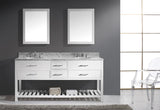 Virtu USA Caroline Estate 72" Double Bath Vanity with White Marble Top and Round Sinks with Polished Chrome Faucets with Matching Mirrors