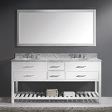 Virtu USA Caroline Estate 72" Double Bath Vanity with White Marble Top and Round Sinks with Matching Mirror