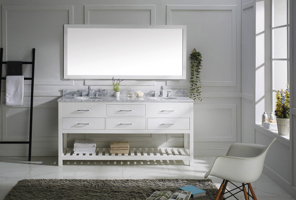 Virtu USA Caroline Estate 72" Double Bath Vanity with White Marble Top and Round Sinks with Matching Mirror