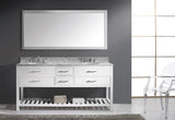 Virtu USA Caroline Estate 72" Double Bath Vanity with White Marble Top and Round Sinks with Matching Mirror