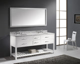 Virtu USA Caroline Estate 72" Double Bath Vanity with White Marble Top and Round Sinks with Matching Mirror