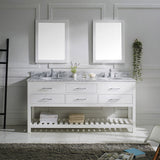 Virtu USA Caroline Estate 72" Double Bath Vanity with White Marble Top and Round Sinks with Matching Mirrors