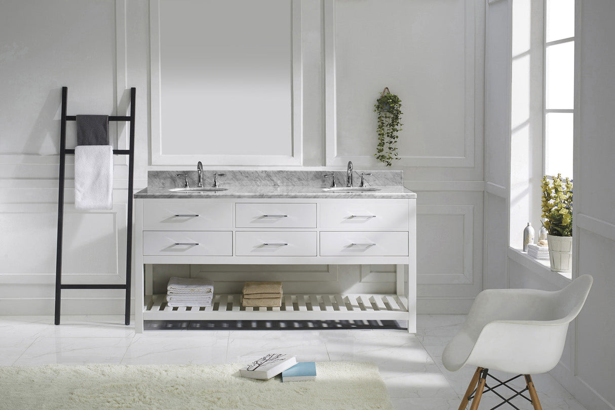 Virtu USA Caroline Estate 72" Double Bath Vanity with White Marble Top and Round Sinks