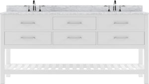 Virtu USA Caroline Estate 72" Double Bath Vanity with White Marble Top and Round Sinks - Luxe Bathroom Vanities