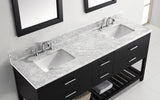 Virtu USA Caroline Estate 72" Double Bath Vanity with White Marble Top and Square Sinks with Brushed Nickel Faucets with Matching Mirrors