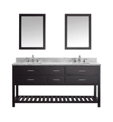 Virtu USA Caroline Estate 72" Double Bath Vanity with Marble Top and Square Sink with Brushed Nickel Faucet and Mirrors - Luxe Bathroom Vanities Luxury Bathroom Fixtures Bathroom Furniture