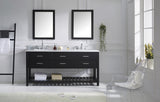 Virtu USA Caroline Estate 72" Double Bath Vanity with White Marble Top and Square Sinks with Polished Chrome Faucets with Matching Mirrors