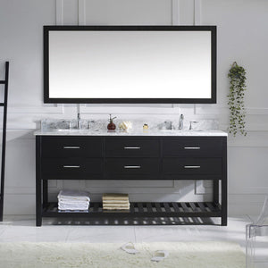 Virtu USA Caroline Estate 72" Double Bath Vanity with White Marble Top and Square Sinks with Matching Mirror
