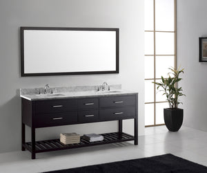 Virtu USA Caroline Estate 72" Double Bath Vanity with White Marble Top and Square Sinks with Polished Chrome Faucets with Matching Mirror
