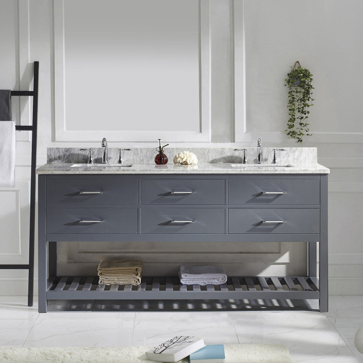 Virtu USA Caroline Estate 72" Double Bath Vanity with White Marble Top and Square Sinks