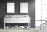 Virtu USA Caroline Estate 72" Double Bath Vanity with White Marble Top and Square Sinks with Brushed Nickel Faucets with Matching Mirrors