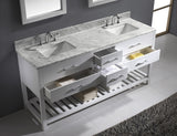 Virtu USA Caroline Estate 72" Double Bath Vanity with White Marble Top and Square Sinks with Brushed Nickel Faucets with Matching Mirrors