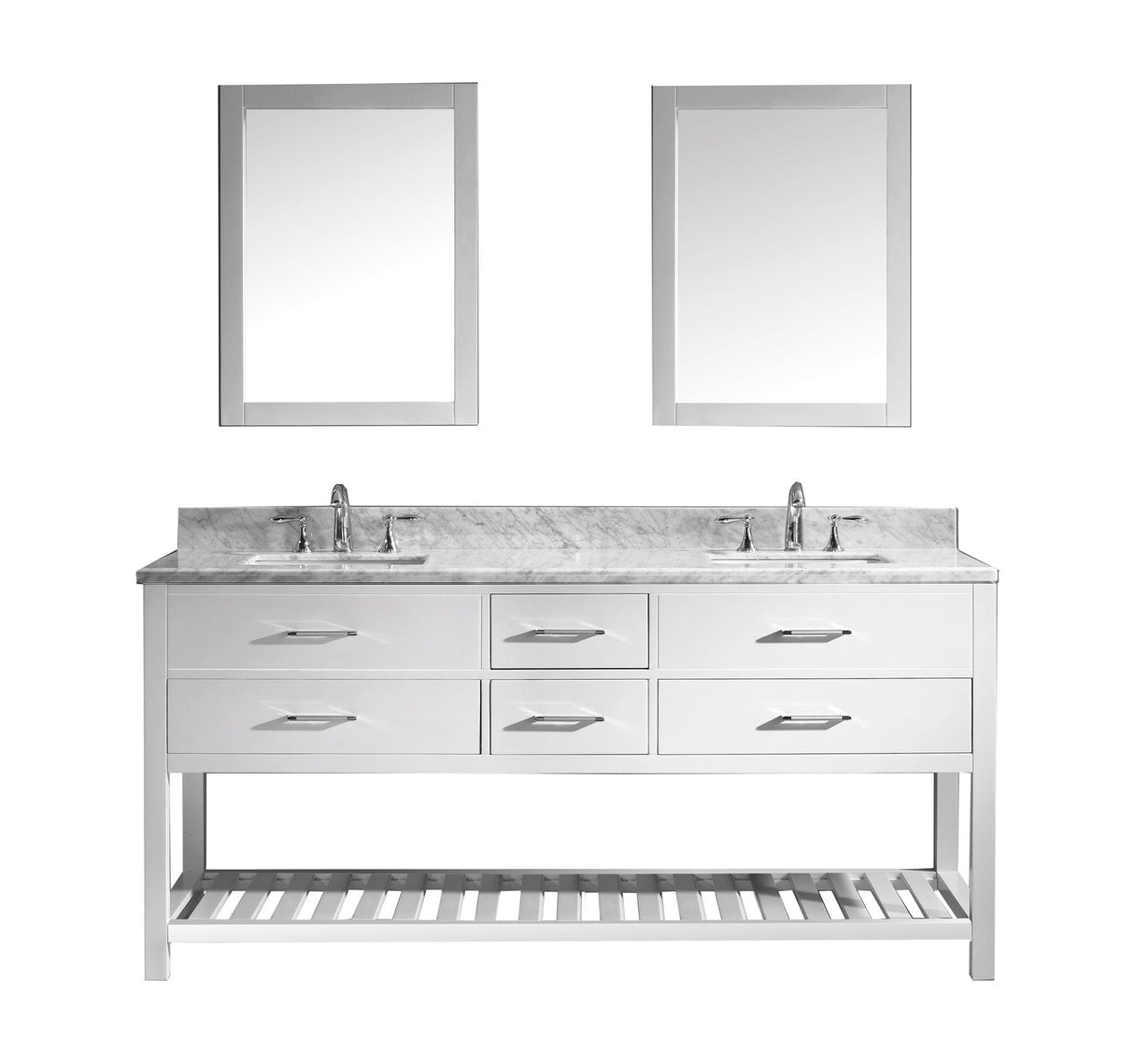 Virtu USA Caroline Estate 72" Double Bath Vanity with Marble Top and Square Sink with Brushed Nickel Faucet and Mirrors - Luxe Bathroom Vanities Luxury Bathroom Fixtures Bathroom Furniture