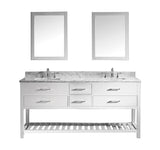 Virtu USA Caroline Estate 72" Double Bath Vanity with Marble Top and Square Sink with Brushed Nickel Faucet and Mirrors - Luxe Bathroom Vanities Luxury Bathroom Fixtures Bathroom Furniture