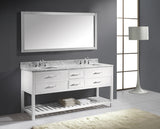 Virtu USA Caroline Estate 72" Double Bath Vanity with White Marble Top and Square Sinks with Brushed Nickel Faucets with Matching Mirror