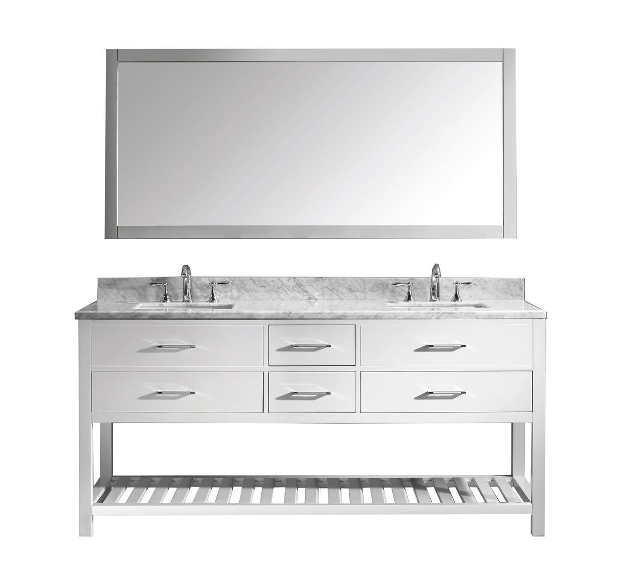 Virtu USA Caroline Estate 72" Double Bath Vanity with Marble Top and Square Sink with Brushed Nickel Faucet and Mirror - Luxe Bathroom Vanities Luxury Bathroom Fixtures Bathroom Furniture