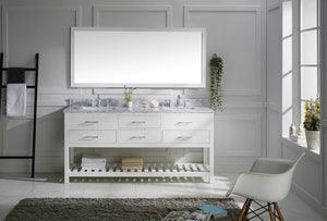 Virtu USA Caroline Estate 72" Double Bath Vanity with White Marble Top and Square Sinks with Polished Chrome Faucets with Matching Mirror