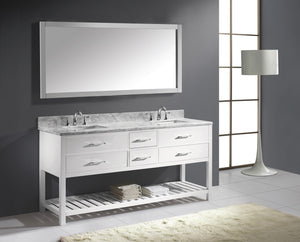 Virtu USA Caroline Estate 72" Double Bath Vanity with White Marble Top and Square Sinks with Polished Chrome Faucets with Matching Mirror