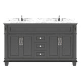 Virtu USA Victoria 60" Double Bath Vanity with White Quartz Top and Round Sinks with Brushed Nickel Faucets with Matching Mirror