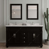 Virtu USA Victoria 60" Double Bath Vanity with White Quartz Top and Round Sinks with Brushed Nickel Faucets with Matching Mirror