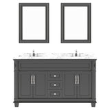 Virtu USA Victoria 60" Double Bath Vanity with White Quartz Top and Round Sinks with Polished Chrome Faucets with Matching Mirror - Luxe Bathroom Vanities