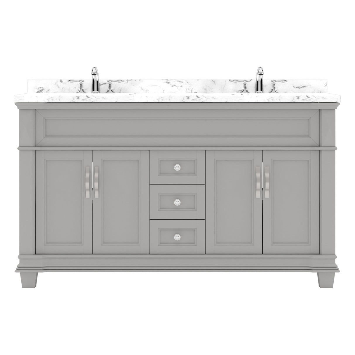 Virtu USA Victoria 60" Double Bath Vanity with White Quartz Top and Round Sinks - Luxe Bathroom Vanities