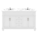 Virtu USA Victoria 60" Double Bath Vanity with White Quartz Top and Round Sinks with Brushed Nickel Faucets with Matching Mirror