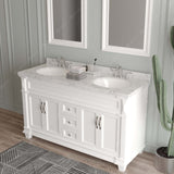 Virtu USA Victoria 60" Double Bath Vanity with White Quartz Top and Round Sinks with Polished Chrome Faucets with Matching Mirror