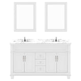 Virtu USA Victoria 60" Double Bath Vanity with White Quartz Top and Round Sinks with Polished Chrome Faucets with Matching Mirror - Luxe Bathroom Vanities