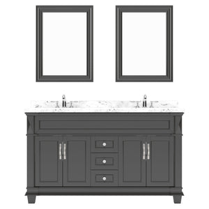 Virtu USA Victoria 60" Double Bath Vanity with Cultured White Quartz Top and Round Sinks with Polished Chrome Faucets with Matching Mirror - Luxe Bathroom Vanities
