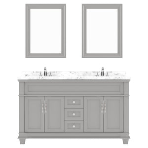 Virtu USA Victoria 60" Double Bath Vanity with Cultured White Quartz Top and Round Sinks with Polished Chrome Faucets with Matching Mirror - Luxe Bathroom Vanities