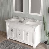 Virtu USA Victoria 60" Double Bath Vanity with Marble White Top and Round Sinks with Matching Mirror