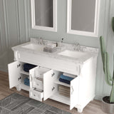 Virtu USA Victoria 60" Double Bath Vanity with Marble White Top and Round Sinks with Matching Mirror