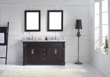 Virtu USA Victoria 60" Double Bath Vanity with White Marble Top and Round Sinks with Brushed Nickel Faucets with Matching Mirror