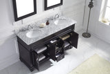 Virtu USA Victoria 60" Double Bath Vanity with White Marble Top and Round Sinks with Brushed Nickel Faucets with Matching Mirror