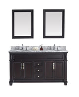 Virtu USA Victoria 60" Double Bath Vanity with Marble Top and Round Sink with Brushed Nickel Faucet and Mirrors - Luxe Bathroom Vanities Luxury Bathroom Fixtures Bathroom Furniture