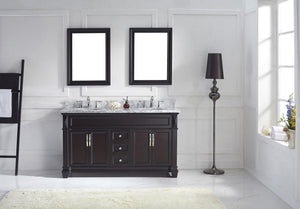 Virtu USA Victoria 60" Double Bath Vanity with Marble Top and Round Sink with Polished Chrome Faucet and Mirrors - Luxe Bathroom Vanities Luxury Bathroom Fixtures Bathroom Furniture