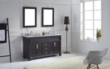 Virtu USA Victoria 60" Double Bath Vanity with White Marble Top and Round Sinks with Matching Mirror