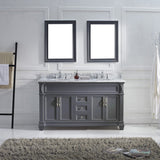 Virtu USA Victoria 60" Double Bath Vanity with White Marble Top and Round Sinks with Brushed Nickel Faucets with Matching Mirror