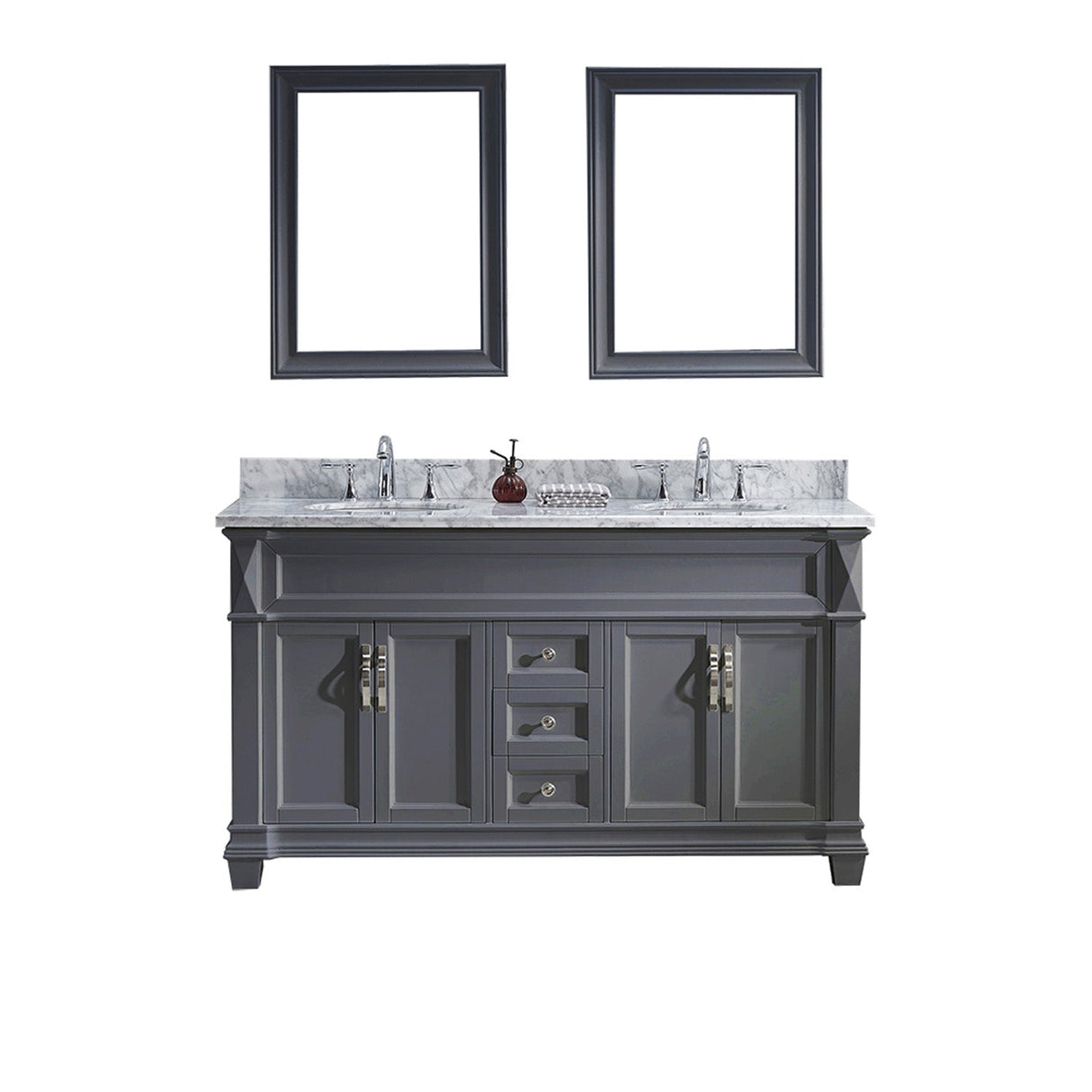 Virtu USA Victoria 60" Double Bath Vanity with Marble Top and Round Sink with Brushed Nickel Faucet and Mirrors - Luxe Bathroom Vanities Luxury Bathroom Fixtures Bathroom Furniture