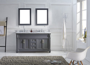 Virtu USA Victoria 60" Double Bath Vanity with Marble Top and Round Sink with Polished Chrome Faucet and Mirrors - Luxe Bathroom Vanities Luxury Bathroom Fixtures Bathroom Furniture