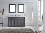 Virtu USA Victoria 60" Double Bath Vanity with White Marble Top and Round Sinks with Matching Mirror