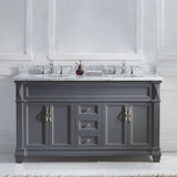 Virtu USA Victoria 60" Double Bath Vanity with White Marble Top and Round Sinks