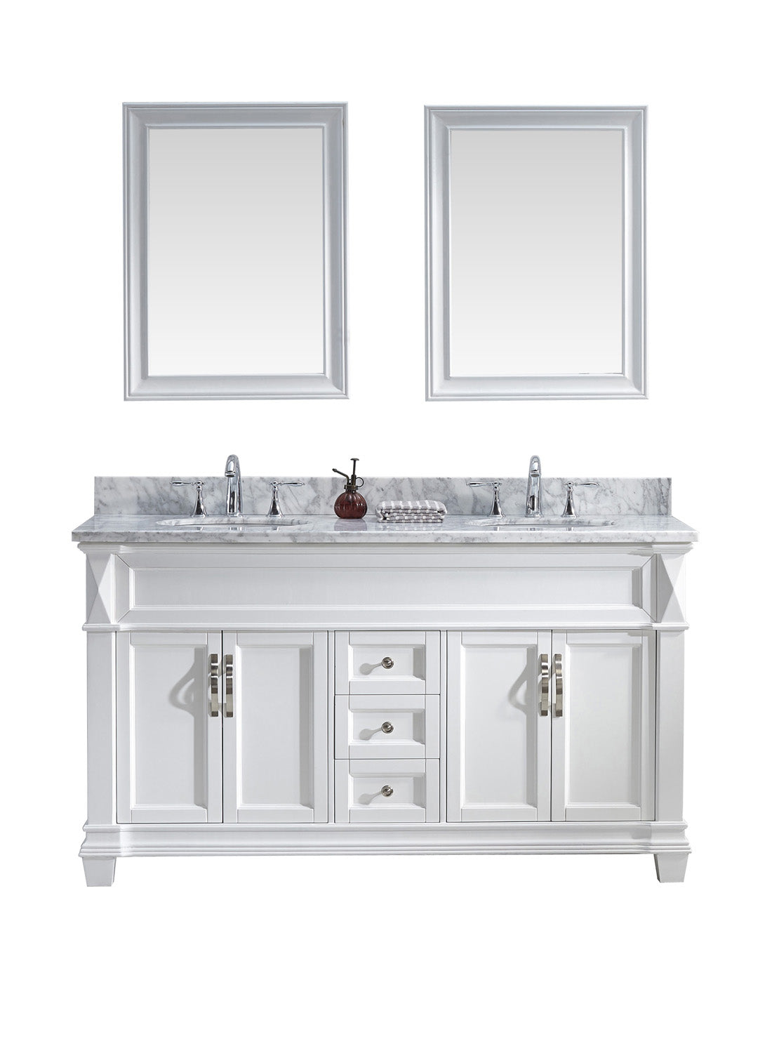 Virtu USA Victoria 60" Double Bath Vanity with Marble Top and Round Sink with Brushed Nickel Faucet and Mirrors - Luxe Bathroom Vanities Luxury Bathroom Fixtures Bathroom Furniture