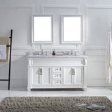 Virtu USA Victoria 60" Double Bath Vanity with White Marble Top and Round Sinks with Matching Mirror