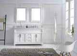 Virtu USA Victoria 60" Double Bath Vanity with White Marble Top and Round Sinks with Matching Mirror