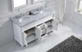 Virtu USA Victoria 60" Double Bath Vanity with White Marble Top and Round Sinks with Matching Mirror