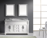 Virtu USA Victoria 60" Double Bath Vanity with White Marble Top and Round Sinks with Matching Mirror