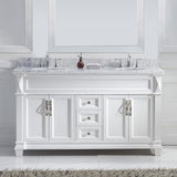 Virtu USA Victoria 60" Double Bath Vanity with White Marble Top and Round Sinks