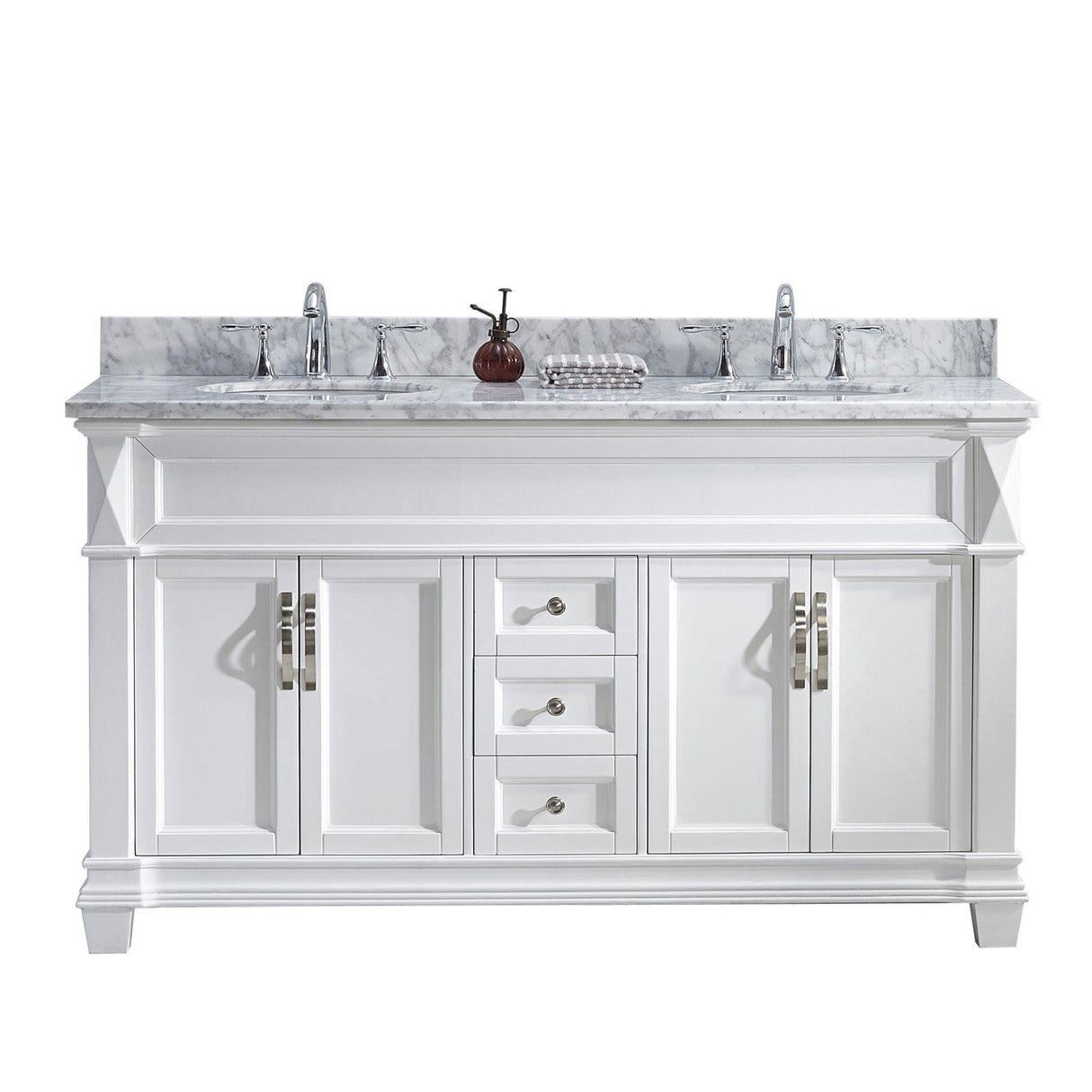 Virtu USA Victoria 60" Double Bath Vanity with Marble Top and Round Sink - Luxe Bathroom Vanities Luxury Bathroom Fixtures Bathroom Furniture